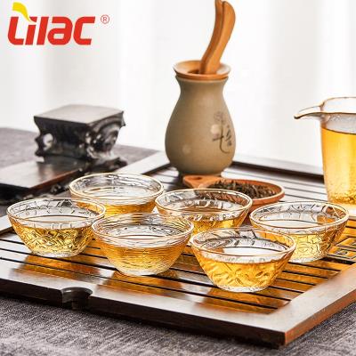 China Viable Quality 95ml Japanese Lilac German Tea/Style Gold Japan Design Sake/Water Drinks Decal Glass Cup Set for sale