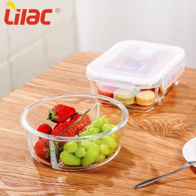 China Homes Lilac Microwavable German Microwave Quality 900ml/1000ml Glass Air Safe Thermal Warm Insulated 3 Compartment Air Tight Food Container for sale