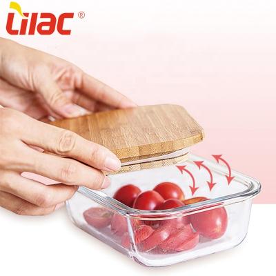 China Wholesale German Quality 370ml 640ml 1040ml 1520ml Freshness Preservation Lilac Square Round Rectangle Glass Food Container With Bamboo Lid for sale