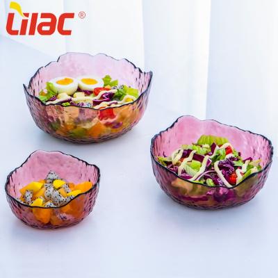 China Small/Large Quality 129mm/168mm/198mm Lilac German Salad Fruit Storage Viable Kitchen/Snack Modern Decor Set Korean/Nordic Glass Bowls for sale