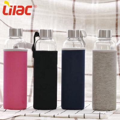 China German Lilac Sustainable Quality Custom Colored Flat Clear Glass Water Bottle 360ml 550ml With Sleeves Custom Logo for sale