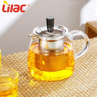 China Sustainable Quality 550ml 600ml Lilac German High Grade English Breakfast / Afternoon Headed Flower Teapot Transparent Glass Teapot Set for sale