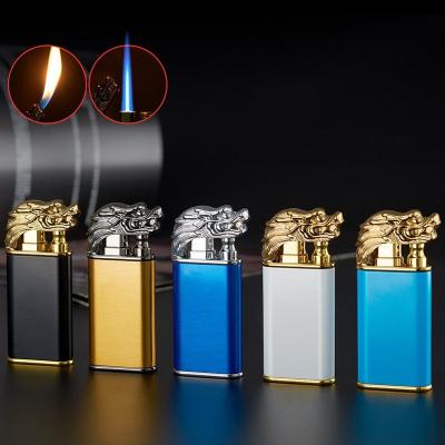 China Super Tiny Lighter Metal Double Faucet Inflatable Fire Lighters Windproof for sale