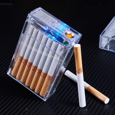 China Cigarette Refillable Creative Acrylic Transparent Windproof Box Portable Lighter Smoking Accessories for sale