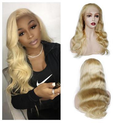 China Pre Plucked 12-28inch Free Part 150% Density Lace Headband Blonde Lace Front Wig Body Wave Hair Wholesale 613 Full Lace Wigs for sale