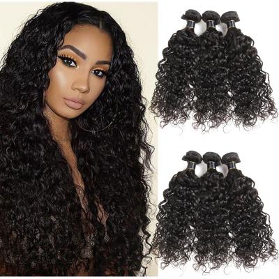 China Water Wave 9A Mink Unprocessed Brazilian Hair Cuticle Grade Aligned Natural Hair Weave Virgin Hair Bundles With Lace Closure for sale