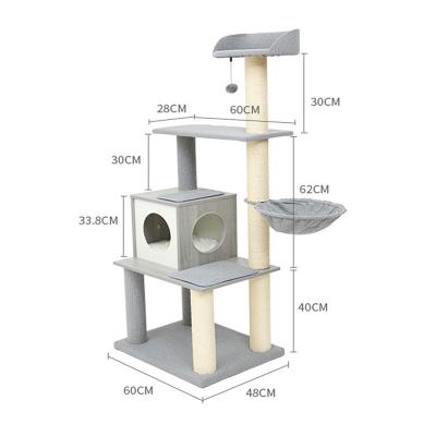 China Amazon Manufacture Stocked Hot Selling Large Size Wooden Pet Scratcher House Tower Housing Cat Tree for sale