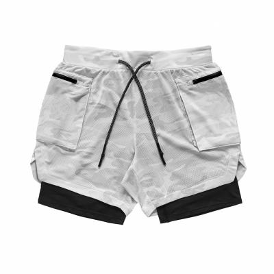 China Anti-Wrinkle Mens Workout Running Shorts 2 In 1 Double Layer Training Gym Mesh Shorts With Phone Pockets for sale