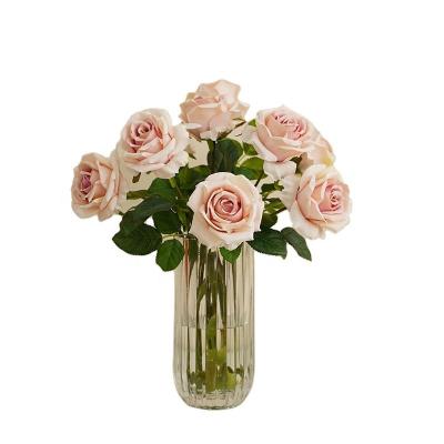 China Wedding Simple Rose For Wedding Hotel Living Artificial Silk Roses Decoration AF23041 Fake Flowers Wholesale Room Decor for sale