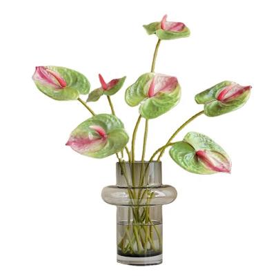 China Wedding Decoration AF23042 Single Stem 3D Artificial Anthurium Leaves Real Touch Anthurium Plant Flower Arrangement Accessories For Home Decor for sale