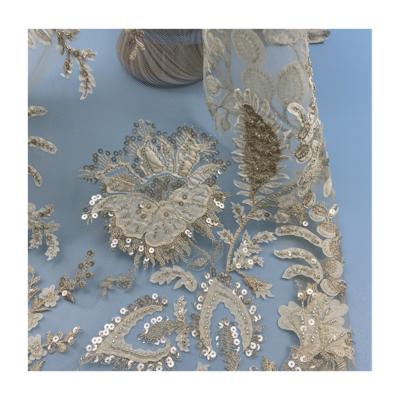 China Good Viable Factory Price WS3010 China Great Price Tulle Sequin Embroidery Lace Fabric For Bridal Dresses for sale