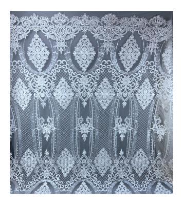 China PPL2006 Viable Plain Elegant White Embroidery Bridal Lace Fabric With Sequins for sale