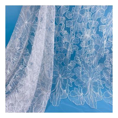 China Viable Elegant White PPL2001 Plain Floral Embroidery Lace Fabric On Tulle for sale