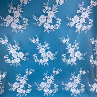 China PPL2002 Tulle Viable Silver Bridal Yarn Floral Embroidery Lace Fabric for sale