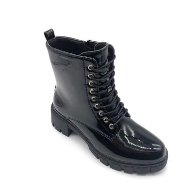 China New Black Round Toe All-match Patent Leather Women's Anti-skid Thick Soled Martin Boots Short Soled Boots for sale