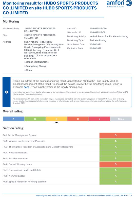 BSCI - Guangdong Hubo Sports Products Co., Limited