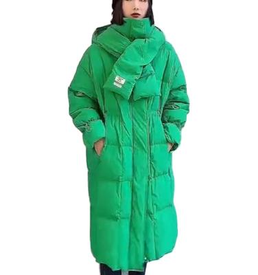 China New Style Windproof Down Jacket Women Mid Length Over - Knee Thick White Duck Down Hooded Winter Jacket for sale