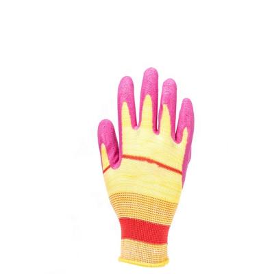 China Anti-Slip 13G Pink Hand Diving Work Polyester Ply Finish Latex Coated Safety Work Glove for sale