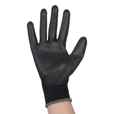 China Anti-slip Black PU Coated 13g 15g Polyester Excellent Quality PU Coated Work Gloves For Hand Protection for sale