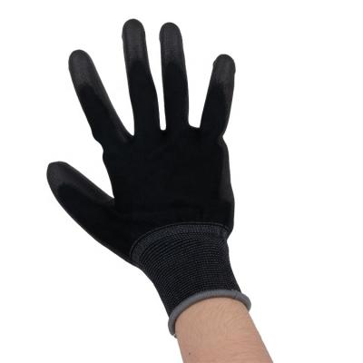 China Polyurethane Anti-slip Soft Comfortable Palm Coating Black Shell Pu 13g Polyester Coated Glove for sale