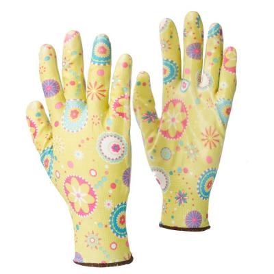 China Winmid Ladies Eco Anti-slip Polyester Coating Outdoor Colored Nitrile Coated Gardening Gloves For Women for sale