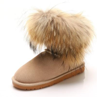 China Fashion Trend High Quality Customizable Australian Sheepskin Fur Women 100% Genuine Leather Boot With Fox Fur Cuff for sale