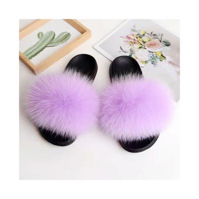 China Fashion Fox Fur Full Length Waterproof Non-slip Fluffy Hair Natural Fox Fur Slides for sale