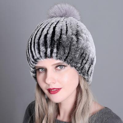 China breathable & New Design Autumn Winter Lady Rex Rabbit Fur Ear Care Fashion Fox Waterproof Fur Ball Warm Fur Hat for sale