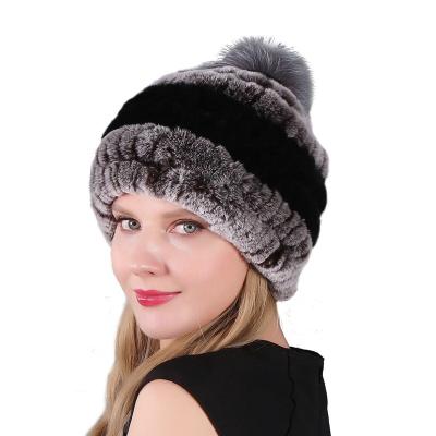 China breathable & Autumn Winter Hot Sale Fashion Waterproof Ladies Real Rex Rabbit Fur Hat Fox Fur Ball Hat for sale