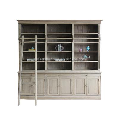 China Solid wood wooden book shelves with ladder for sale