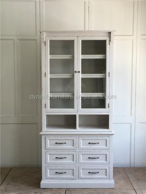 China Antique Home Furniture Glass Solid Wood Wooden Display Cabinet With Chest Of Drawers for sale