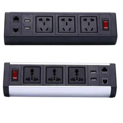 China Conference Table Mount Power Strip Socket Clamp Mounted Surge Protector Dual USB for sale