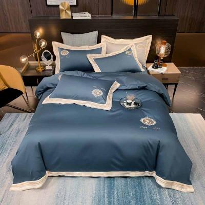 China Luxury 100% Cotton Stripe Bedding Set Hotel Sheet Quilt Cover Wholesale Nondisposable Pillowcase for sale