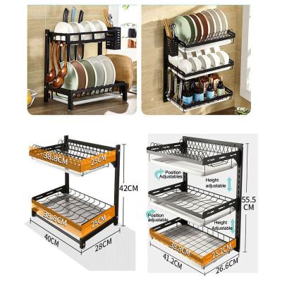 China 2 Layers Viable 3 Layers Non-Expandable Organizer Kitchen Rack Dish Bowl Wall Hanging Dish Drainer Storage Rack for sale