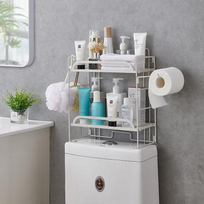 China Durable Anti Rust Baking Paint Double-Layers Toilet Rack Thickened Large Capacity Outdoor Bathroom Storage Rack Without Drilling for sale