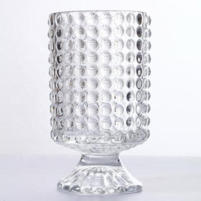 China Hotselling 18cm Transitional Clear Footed Glass Candle Holder With Bubble Design For Home Decoration for sale