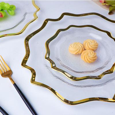 China Hot Sale Tableware Luxury Gold Rim Charger Glass Dishes Viable For Wedding for sale