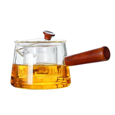 China Amazon Viable Hot Sale Glass Teapot Steaming Glass With Wooden Handle for sale