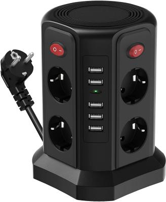 China 2021 Hot Selling Vertical OEM Switch Power Socket Extension Socket European Power Strip Tower Space Saving Surge Protector for sale