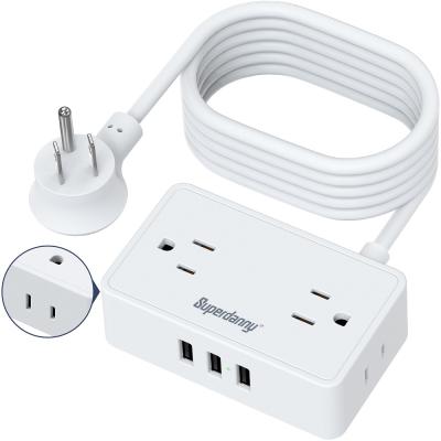 China 4 AC Outlets 3 USB Ports Flat Plug Extension Cord 4 AC Power Outlets and 3 USB Ports Compact Portable Home Charging Station for sale