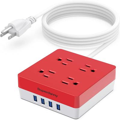 China 4 red power sockets of no. 2 Square USB AC Outlets 4 Port 4 USB Ports Charging Station AC Power Outlets Square And White High Quality for sale