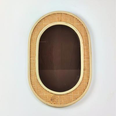 China 2020 Hot Sale China Ellipse Shape Rattan Handmade Mirror Natural Color Decorative Wall Mirror for sale