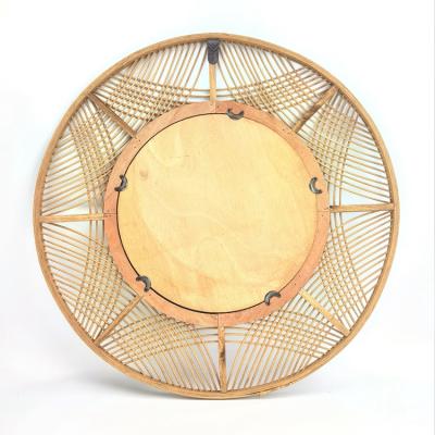 China Round Wall Hanging Traditional Bamboo Mirror Sunburst Rattan Room Entryway Mirror - Small Size for sale