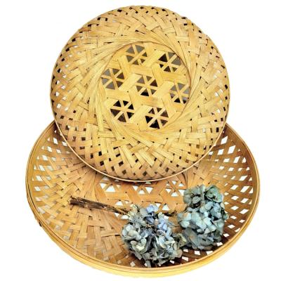 China Traditional Designer Stackable Food Fruit Storage Trays Set Round Woven Bamboo Table Serving Tray for sale