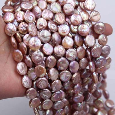 China Freshwater Pearl Soft Natural White Rosebud Series Purple Baroque Shaped Freshwater Pearl Coin Pearl 11-12mm for sale