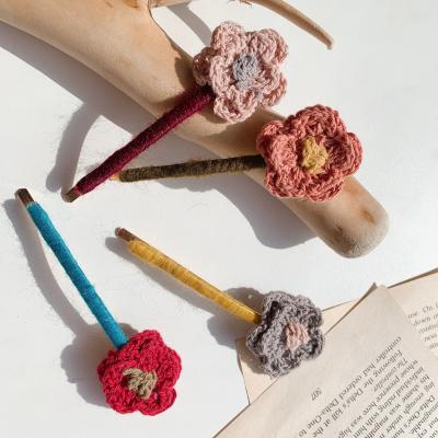 China Cut New Hair Winter Design Hair Clips Hand Knitting Cute Flower Hairpins Accessories for sale