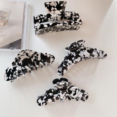 China Geometric Black White Hair Clip Vintage Acetate Marble Texture Hair Claw Clips For Women for sale