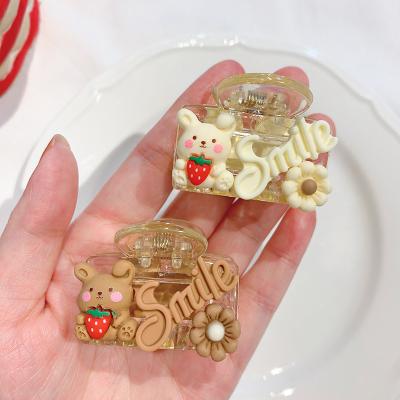 China Milk tea color cartoon bear rabbit hair clip transparent plastic hair claw clips for women for sale