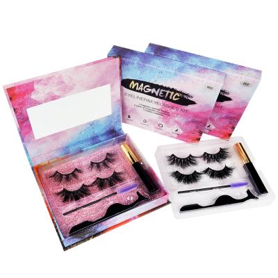 China Best adsorbent and durable selling 25mm magnetic 3d mink eyelash with magnetic eyeliner eyelashes set 2 pairs magnetic eyelashes for sale