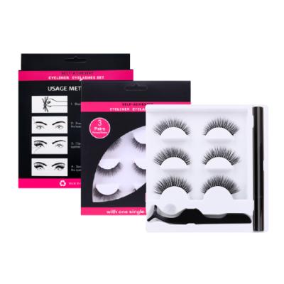 China 2021 New Private Label Natural Waterproof Reusable Vegan Self Adhesive Loop False Eyelash Extension 3D Stick Free Self-stick Eyelashes for sale